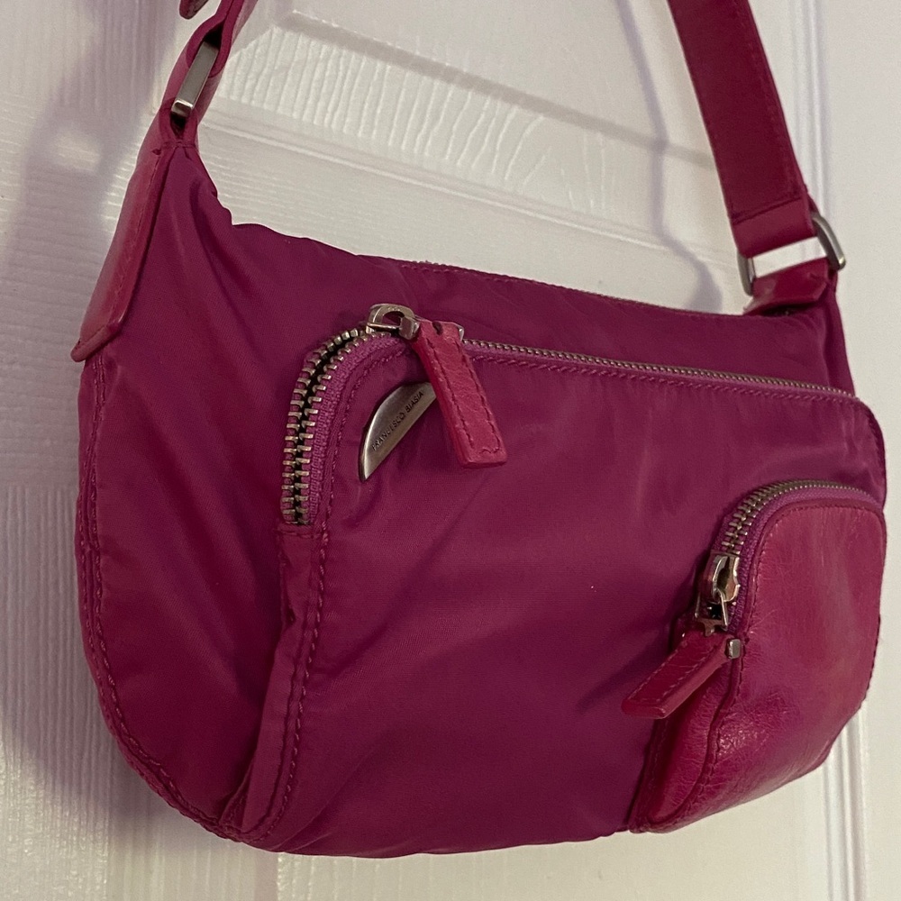 Francsesco Biasia Vintage Bag Grecia Shoulder Bag Nylon With Leather Trim Pink - Picture 7 of 14
